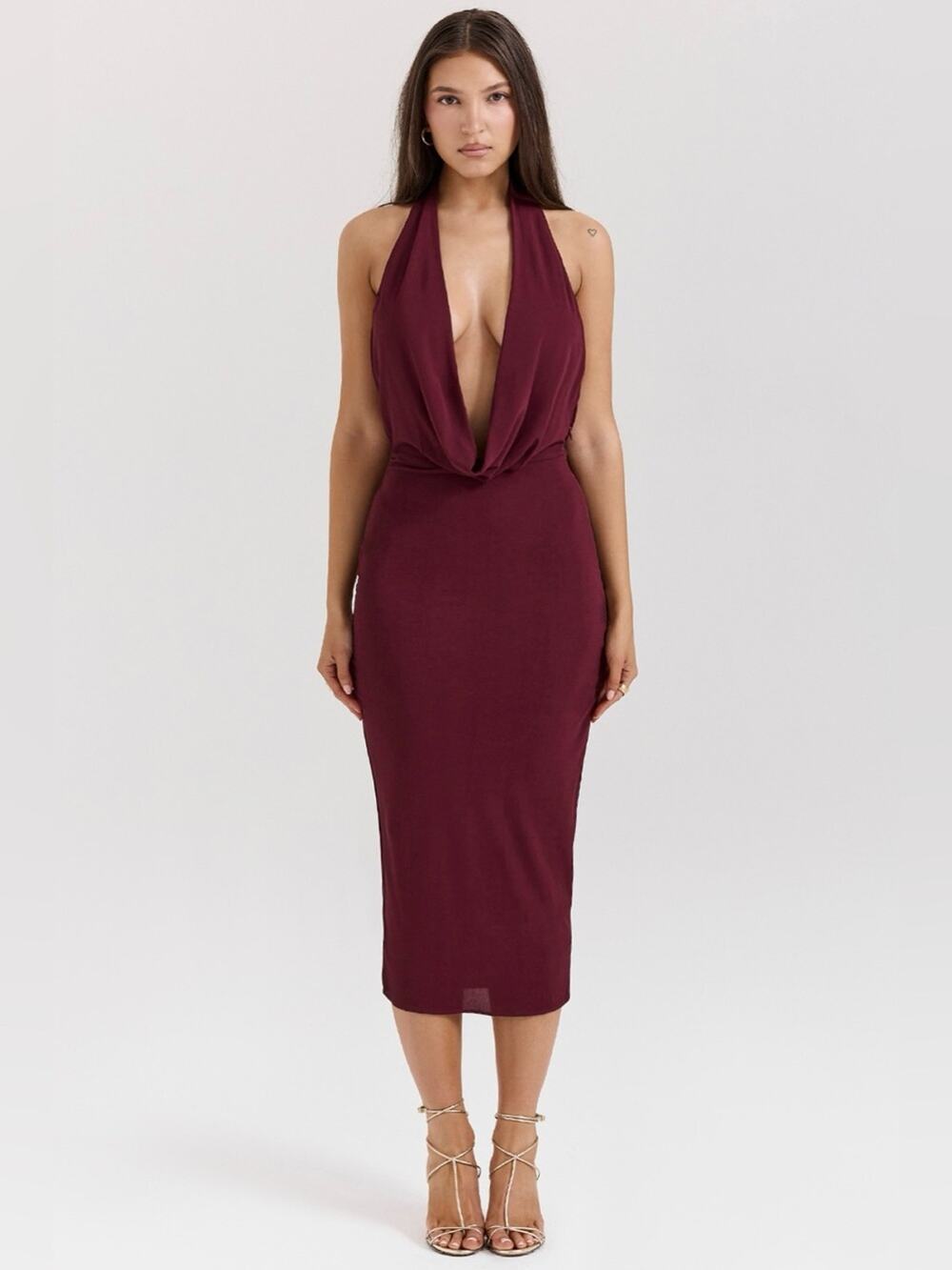 House of CB Florentina Merlot Draped Midi Dress L